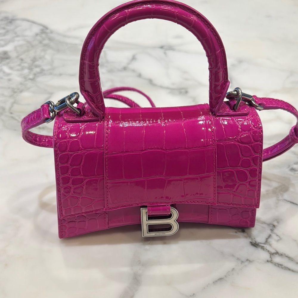 Balenciaga Pink Croc-Embossed Handbag - Picture 2 of 7